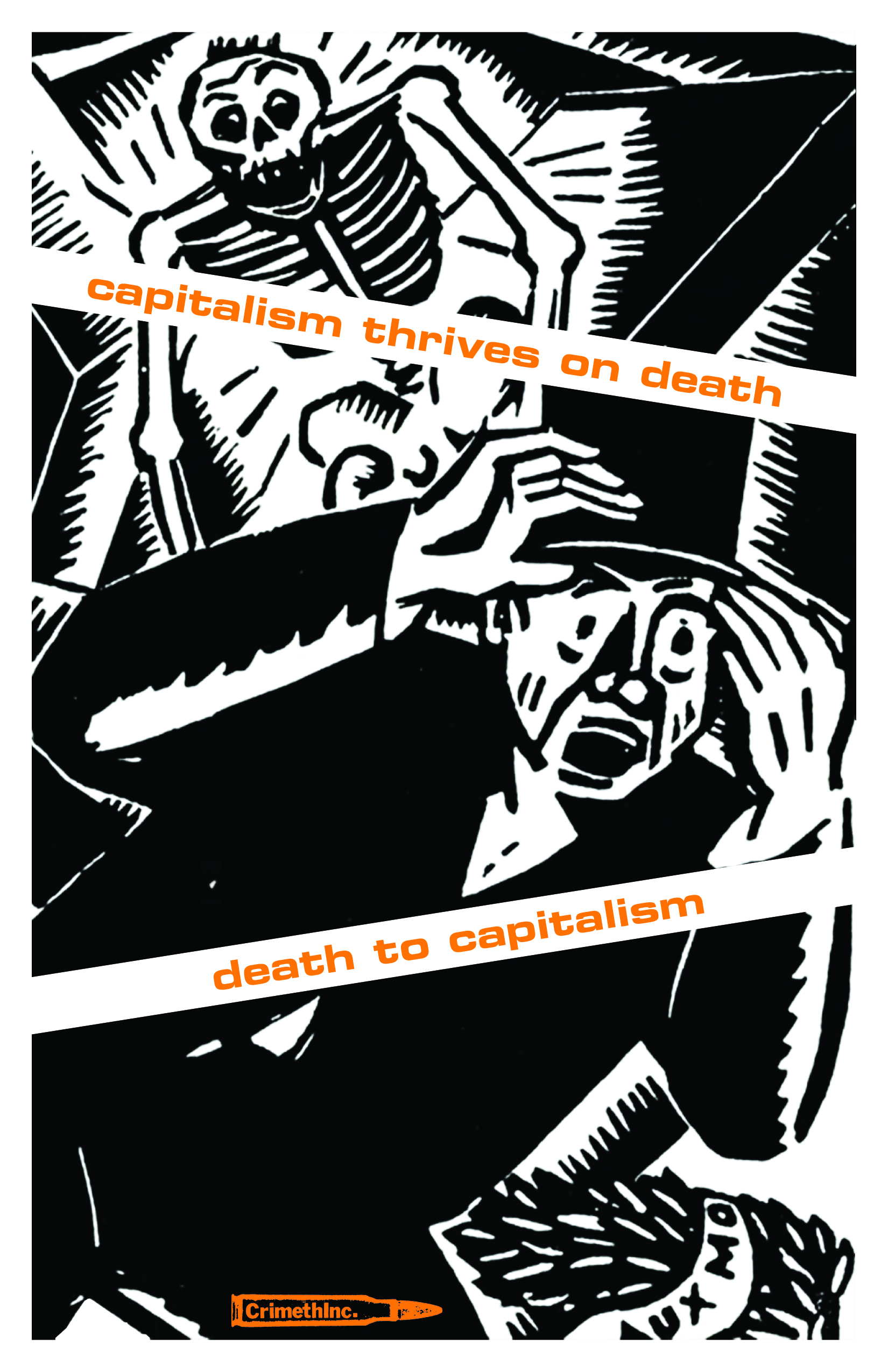 Photo of ‘Capitalism Thrives on Death—Death to Capitalism’ front side